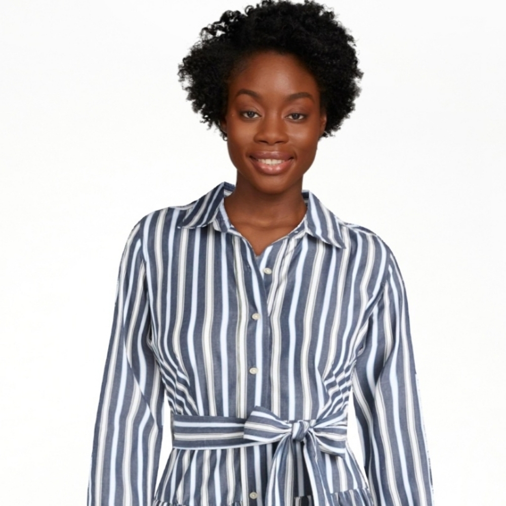 Free Assembly Women's and Women’s Plus Belted Cotton Maxi Shirtdress - Picture 2 of 7